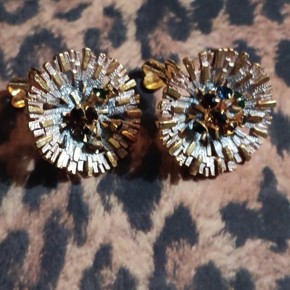 !!Vintage Modernist Brutalist Brooch Pin & Matching Clip On Earrings - Picture 4 of 9